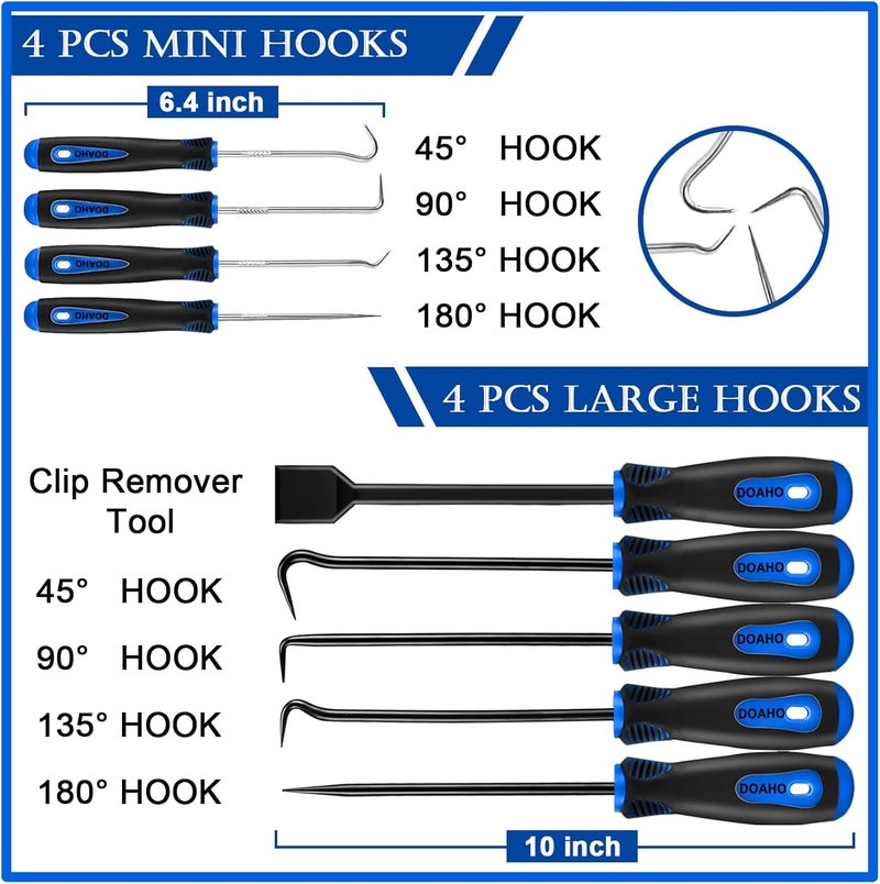Doaho 17Pcs Mechanic Hook and Pick Tool Set & Car Trim Removal Kit with Fastener Clip Pliers,Rivet Puller,Magnetic Pickup,Gasket Scraper,Non-Scratch Plastic Pry Tools for Automotive Repair-Blue - Image 2